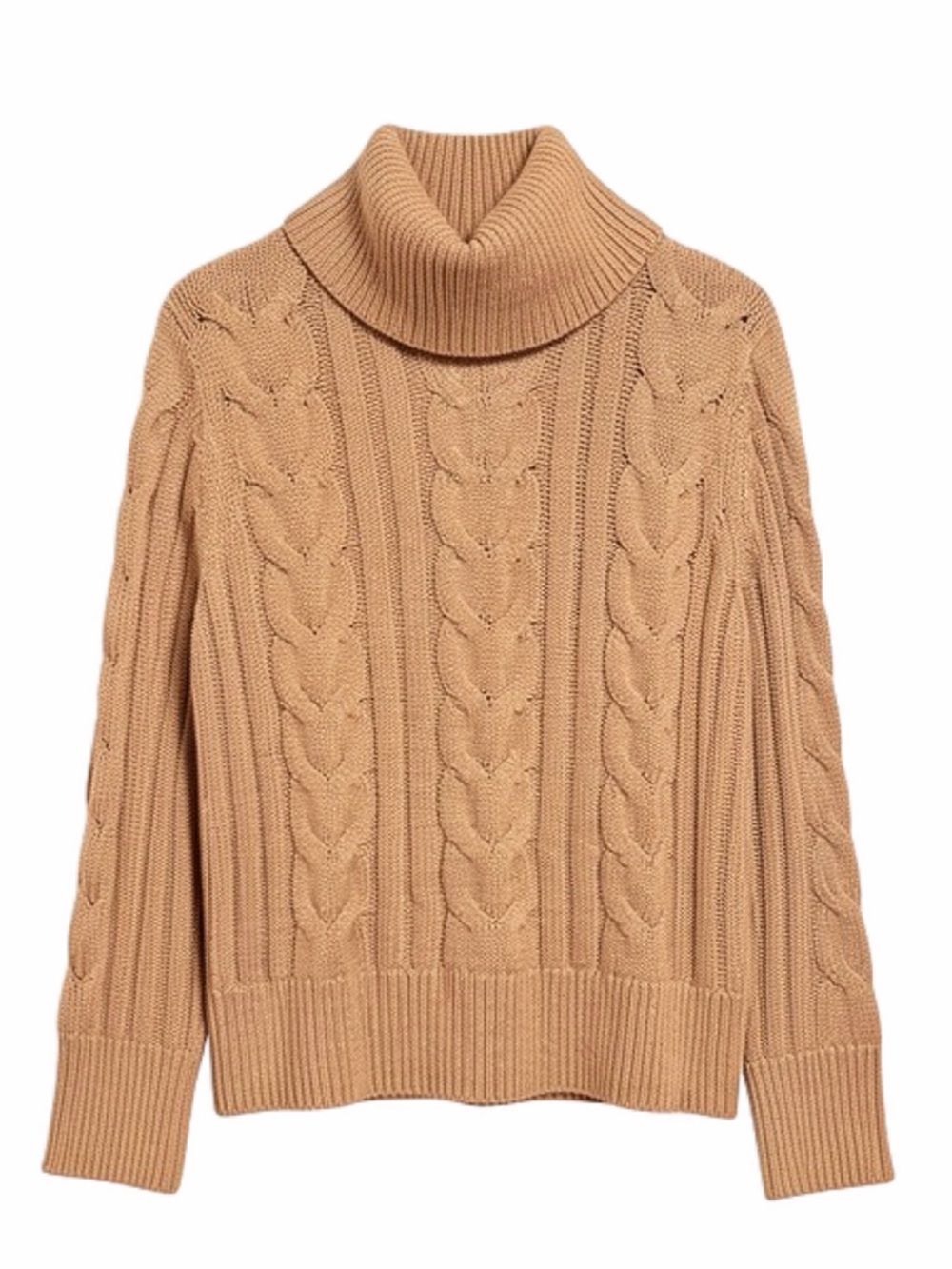 BANANA REPUBLIC Camel Cable Knit Turtleneck Sweater Sleeve Slits L